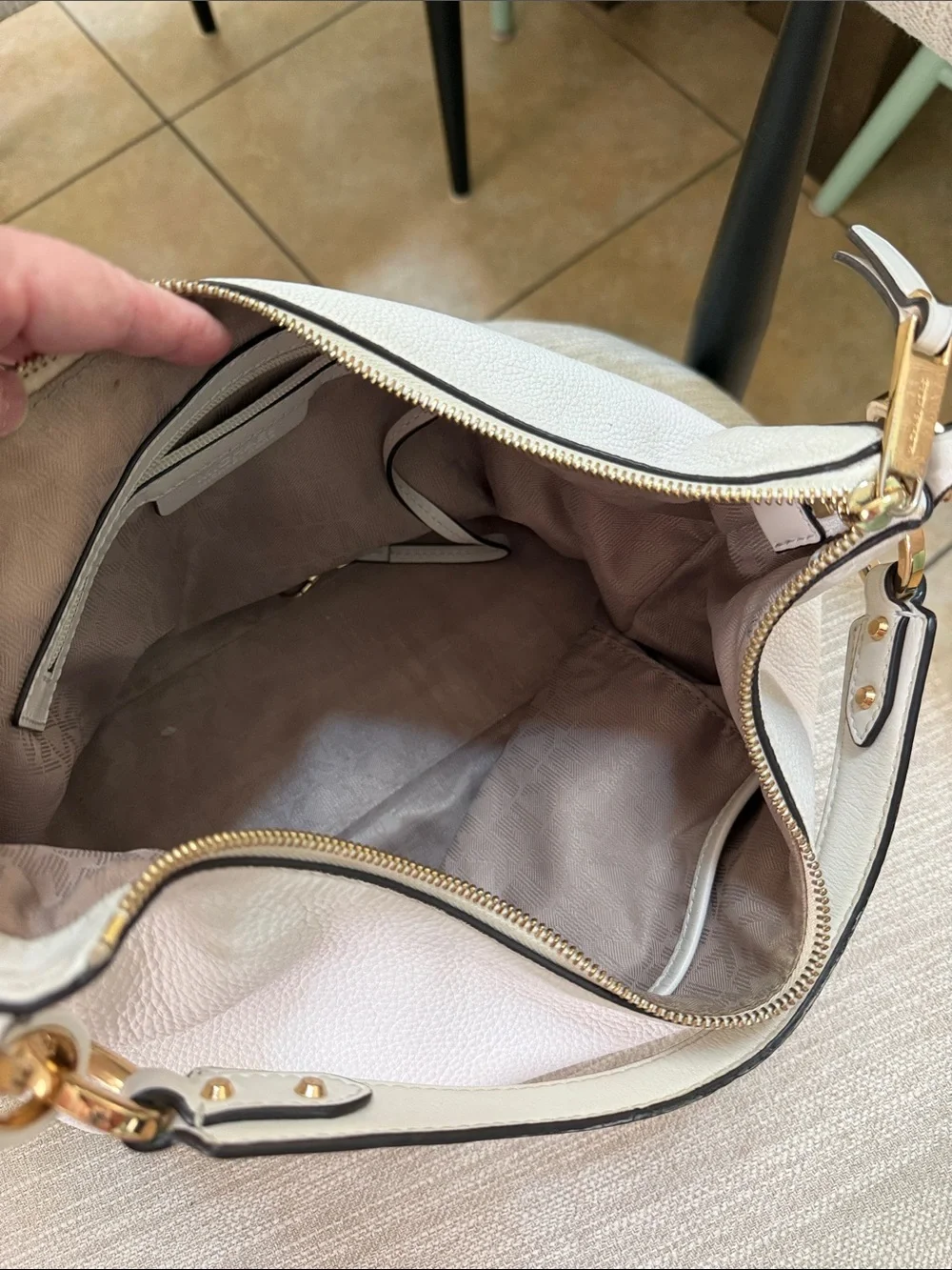 Michael Kors White Pebbled Leather Shoulder Hobo with Gold-Tone Hardware